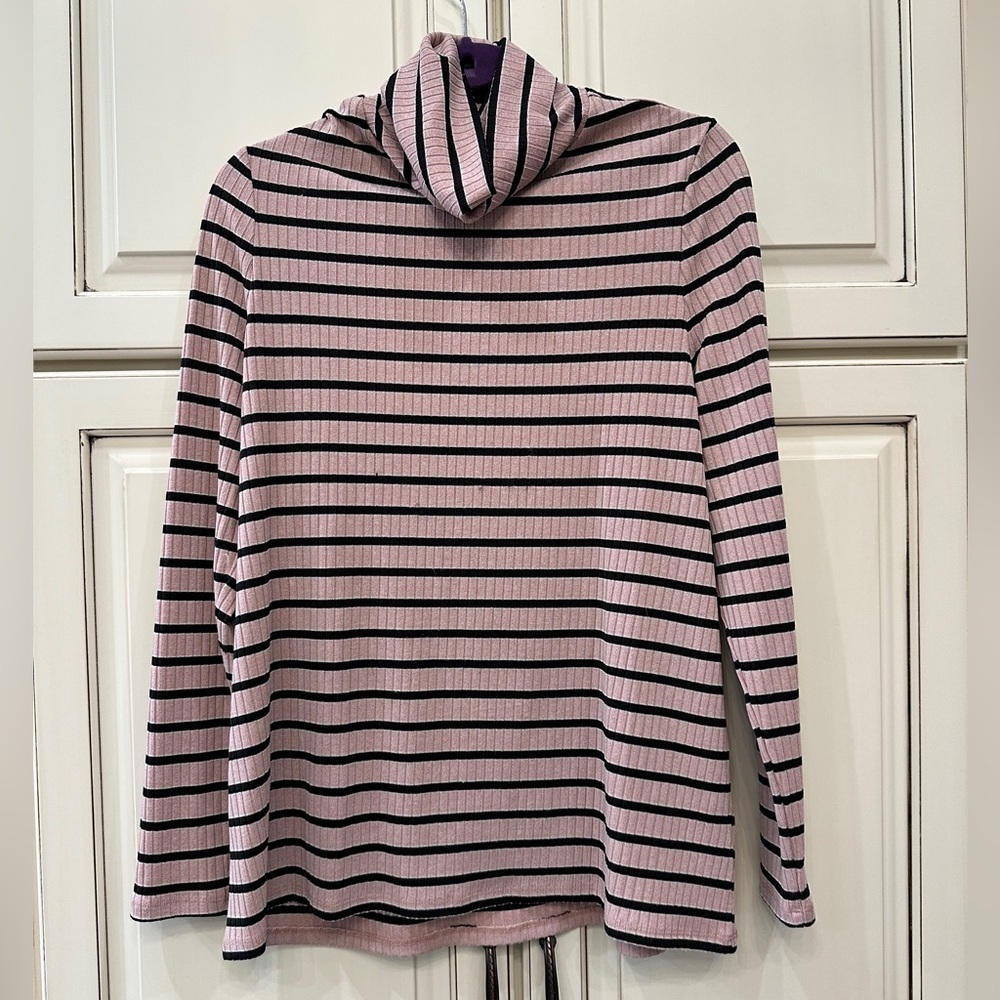 Striped Pink and Black Women's Turtleneck
